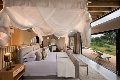 river-suite-bedroom-lion-sands-game-reserve-03-SAFLODGEWB20 Lion Sands Game Reserve, Africa Luxury, Canopy Bed Ideas, Kruger National Park South Africa, River Lodge, Game Reserve, Canopy Bed, South Africa, Lion