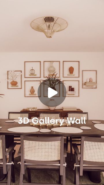 Anh Lin on Instagram: "How fun and unique is this 3D gallery wall?! ☺️ Comment “LINK” & I’ll send you all the items featured! Shout out to @potterybarn for supplying the gorgeous gallery frames and classy Fall items. Check out their website for this season’s coziest decor ❤️ #mypotterybarn" 3d Gallery Wall, Dining Wall Decor Ideas, Dining Room Wall Decor Ideas, Basement Closet, Displaying Pictures, Livng Room, Diy Wall Design, Dining Wall Decor, Deco Living Room