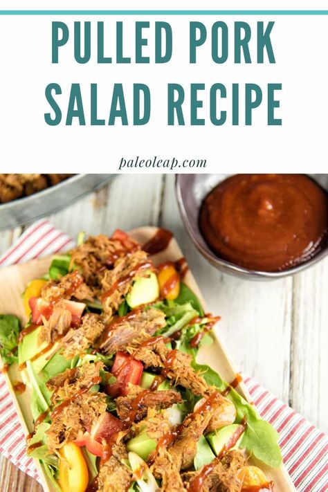 Pulled Pork Salad Recipe Pulled Pork Salad Recipes, Slaw For Pulled Pork, Paleo Pulled Pork, Pork Salad Recipes, Pulled Pork Salad, Main Dish Salad Recipes, Leftover Pulled Pork, Healthy Bbq, Leftover Recipes