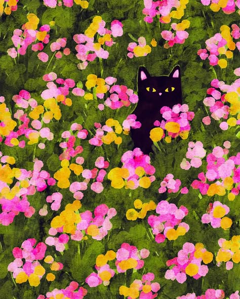 Trying something a little different today with the loose painting flowers 🌸💛 inspired by my cat, flower prince Jon Jon 🐈‍⬛ . . For #springseasonchallenge Flower Meadow and Cats prompt 🌸 hosted by: @carriecantwellart @prettyprismatic @jessica.rbeck mi.huwa @anetteheiberg . . #catillustration #cutecats #catloversclub #catart #artchallenge #illustrationartists #catoftheday #cuteanimals #catsandflowers #cutecatart #blackcats #springvibes Cat In Garden, Loose Painting, Black Cat Painting, Pet Paintings, Flower Meadow, Jon Jon, Cats Black, Black Cat Art, Cat Flowers