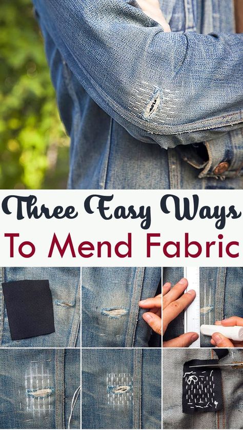 Three Easy Ways to Mend Fabric Mending Jersey Fabric, Japanese Repair Stitching, Mindful Mending, Sashiko Repair, Sashiko Denim Repair, Futon Covers, Thick Thread, Sewing 101, Sewing Appliques