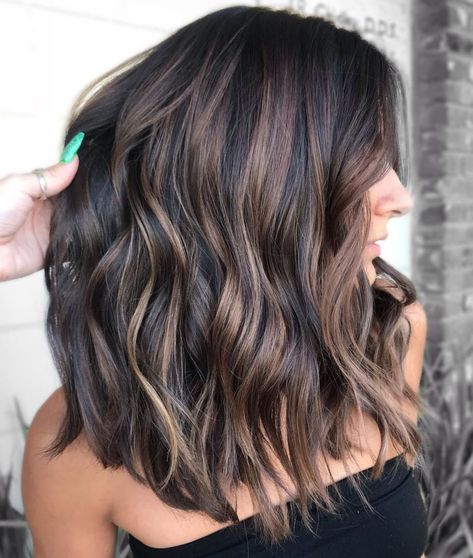 Haircuts For 30 Somethings, Ash Brown On Black Hair Balayage, Balayage For Dark Brown Hair Mid Length, Hair Color Long Hair Brunette, Tia Rachel Booth Hair, Long Lob Haircut Brunette, Best Haircuts For Thinner Hair, Light Brown Partial Highlights On Dark Hair, 2023 Balayage Trends Brunette