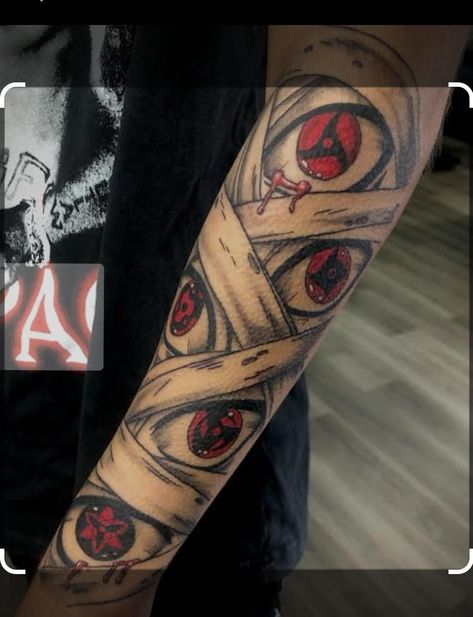 Naruto Danzo Arm Tattoo, Anime Tattoos For Men Forearm, Uchiha Eyes Tattoo, 4 Eyes Tattoo, No Shading Tattoo, Garra Tattoo, Mens Forearm Tattoo, Fye Tattoos, Two Face Tattoo