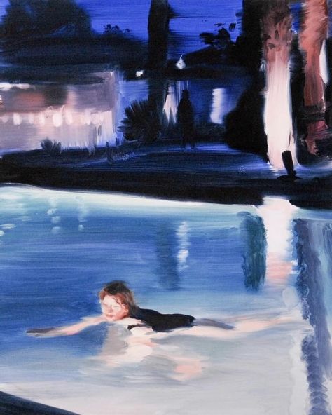 Pool closing by Caroline Walker, 2016. Oil on panel. Caroline Walker, Otaru, Art Beat, Underwater Art, Scottish Artists, The Beach Boys, Motivational Art, Night Painting, Rainbow Art