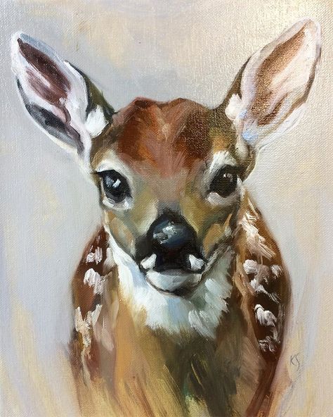 Cute Art To Paint, Deer Oil Pastel, Doe Painting Deer, Canvas Panel Ideas, Realistic Art Ideas, Deer Oil Painting, Drawing Ideas With Paint, Christmas Paintings Aesthetic, Pretty Things To Paint