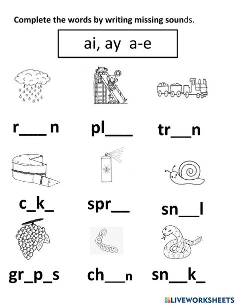 Ay Sound Worksheets, Long A Sound Worksheets, Teacher Worksheets Printables, Long A Worksheets, Ay Worksheets, Spell Worksheet, Ay Phonics, Phonics Blends Worksheets, Ae Words