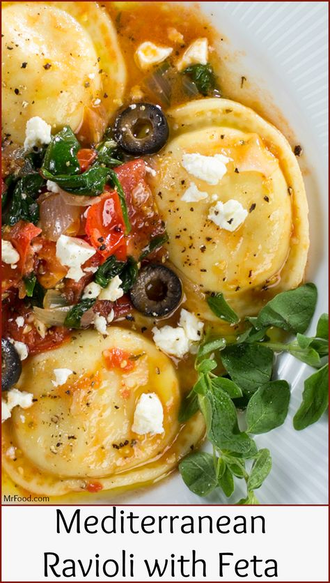 Our Mediterranean Ravioli with Feta is a budget-friendly way to make delicious Italian food at home! You're going to love this easy shortcut recipe because it saves time, without skimping on flavor, and your family will love you for serving up restaurant quality food at the kitchen table. We're sure you'll agree, there's no downside to this easy pasta recipe! Mediterranean Ravioli, Recipes Supper, Chef Ramsey, Healthy Italian Recipes, Easy Pasta Recipe, Italian Street Food, Traditional Italian Food, Food Mediterranean, Mediterranean Diet Recipes Dinners