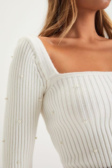 Ivory Ribbed Sweater - Pearl Sweater - Square Neck Sweater Top - Lulus Wantable Outfits, Square Neck Sweater, Pearl Sweater, Chic Clothing Style, Classy Outfits For Women, Preppy Sweater, Lulu Fashion, Future Outfit, Cold Weather Outfits