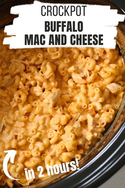 This Crockpot Buffalo Chicken Mac and Cheese is a grown-up version of your favorite kid comfort dinner. It's super simple to make and is loaded with flavor and spice. The whole family will love this cheesy easy dinner! via @Tastyovenlovin Crockpot Buffalo Mac And Cheese, Buffalo Mac And Cheese Recipe Crockpot, Crockpot Buffalo Chicken Mac And Cheese, Buffalo Chicken Mac And Cheese Crock Pot, Instant Pot Buffalo Chicken Mac N Cheese, Slow Cooker Buffalo Chicken Mac N Cheese, Mac And Cheese With Buffalo Chicken, Protein Buffalo Chicken Mac And Cheese, Buffalo Chicken Mac And Cheese With Popcorn Chicken