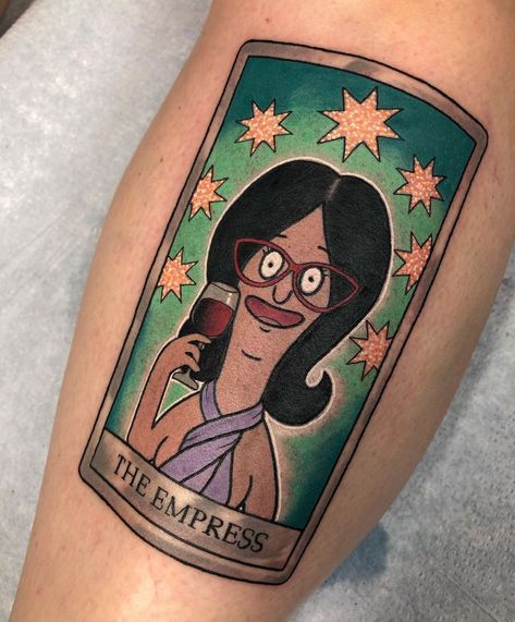 Linda Bobs Burgers, Bobs Burgers Tattoo, Tattoo Portfolio Ideas, Belcher Family, Bob Belcher, Tattoo Prints, 90s Tattoos, Castle Black, Tarot Card Tattoo