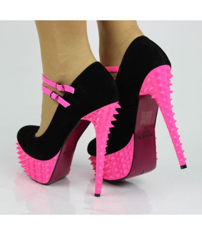 Womens Sexy Studded Spike Rivet Punk Ankle Strap High Heel Platform Courts Shoes on Chiq  $33.16 http://www.chiq.com/womens-sexy-studded-spike-rivet-punk-ankle-strap-high-heel-platform-courts-shoes Hak Tinggi, Cute High Heels, Ankle Strap High Heels, Hot Heels, Platform High Heels, Fabulous Shoes, Pink Heels, Hot Shoes, Black High Heels