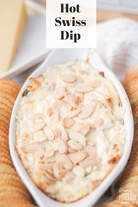 Swiss Cheese Dip - Granny's in the Kitchen Swiss Almond Dip, Swiss Cheese Sauce, Swiss Cheese Dip, Swiss Cheese Recipes, Cheese Dip Crock Pot, White Cheese Dip, Savory Dips, Crock Pot Dips, Dip Recipes Easy