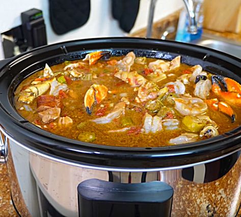 Crockpot Cajun Seafood Gumbo Recipe https://diyjoy.com/crockpot-cajun-seafood-gumbo-recipe/ Cajun Seafood Gumbo, Crockpot Cajun, Gumbo Recipe Crockpot, Seafood Gumbo Recipe, Cajun Seafood, Sausage Gumbo, Easy Crockpot Chicken, Stew Chicken Recipe, Seafood Gumbo