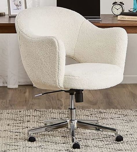 Desk chair. Plush desk chair. Sherpa desk chair. Accent chair. Plush accent chair. Cream desk chair. Swivel desk chair. London Room, Comfy Office, Upholstered Office Chair, Contemporary Office Chairs, Loft Office, Home Office Chair, Modern Office Chair, Luxury Office, Office Desk Chair