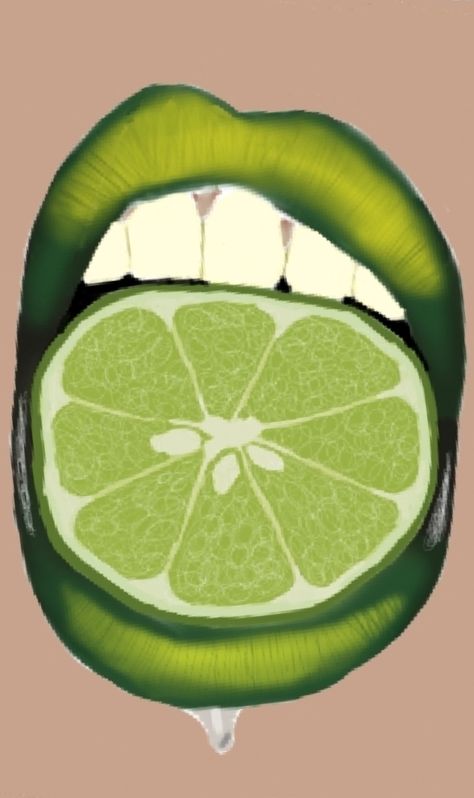 Lemonade Lips Drawing, Lime Lips Drawing, Lips With Fruit, Lemon Lips, Lime Lips, Teeth Drawing, Green Lips, Mouth Drawing, Aesthetic Board