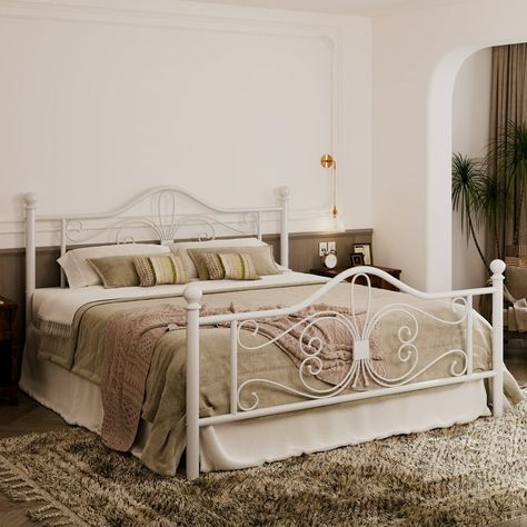 Allewie Queen Size Bed Frame, Vintage White Metal with Elegant Butterfly Pattern Design, Sturdy & Durable - Walmart.com Vintage Metal Bed Frame, Vintage Metal Bed, Butterfly Pattern Design, Vintage Bed Frame, Butterfly Motif, Delicate Butterfly, Queen Size Bed Frames, Metal Bed, Metal Bed Frame