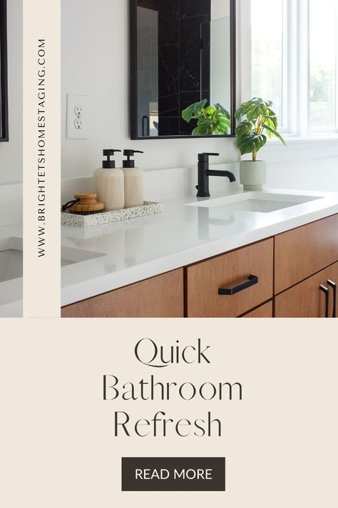 Simple tips to freshen up your bathroom for staging or living Bathroom Staging Ideas, Bathroom Staging, Condo Bathroom, Flip Ideas, How To Simplify, Bright Homes, Bathroom Refresh, Stage Design, Home Staging