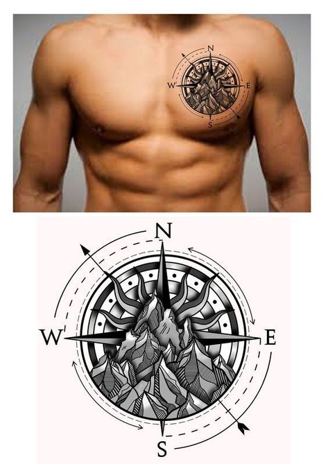 #Tattoos,Rocky Compass Tattoo A Compass Tattoo, 27 Tattoo, Compass Tattoo Men, Compass Tattoos, Compass Rose Tattoo, Compass Tattoo Design, Tattoo Zeichnungen, Geometric Tattoos, Chest Tattoo Men