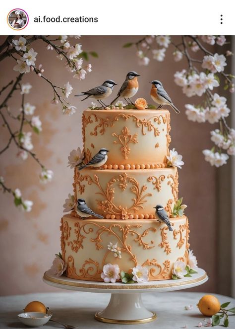 Wedding Cake With Birds, Cake With Birds, Cardinal Cake, Wedding Cake Art, Girly Cakes, Birthday Cake With Flowers, Beautiful Cake Designs, Bird Cakes, Magic Cake