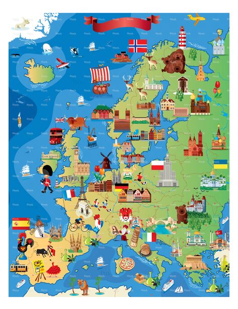 Cartoon Map, Europe Map, Illustrated Map, Photo Puzzle, Custom Posters, Photo Mugs, Beautiful Wall Art, Cartoon Illustration, Poster Size