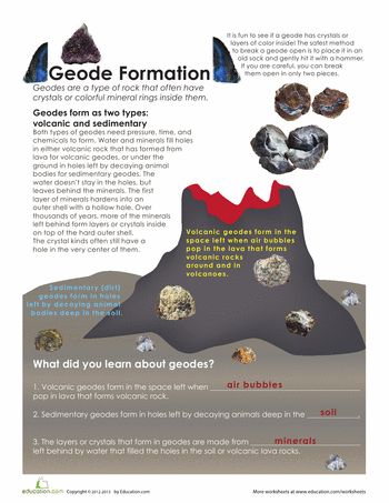 Worksheets: Geode Formation Shark Worksheet, Fifth Grade Worksheets, Geology Activities, Earth Science Experiments, Elementary Earth Science, Earth Science Middle School, Earth Science Projects, Earth Science Activities, Science Cartoons