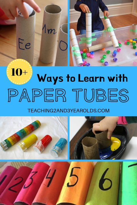 This collection of 10+ toilet paper roll activities is easy on the budget and build multiple skills. Kids love them! #recycling #papertubes #art #literacy #finemotor #math #sensory #largemotor #toddlers #preschool #age2 #age3 #teaching2and3yearolds Toilet Roll Activities, Toilet Paper Roll Activities, Paper Roll Activities, Playdough Learning Activities, Provocations Kindergarten, Recycling Activities, Paper Towel Tubes, Time Planner, Homeschool Kids