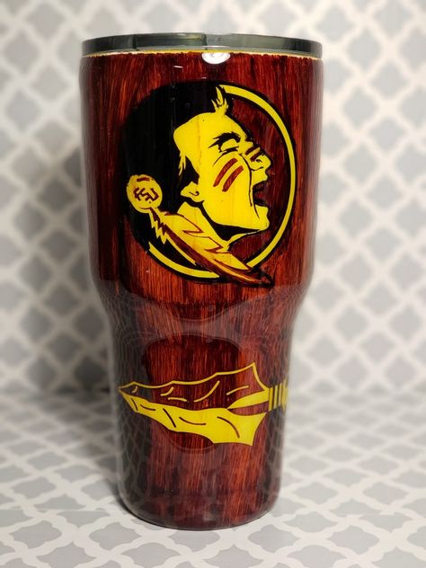 #FSU #woodgraintumbler #football #tumbler Lsu Tumbler Ideas, Fsu Tumbler Cups, Steelers Epoxy Tumbler, Fsu Tumbler, Softball Epoxy Tumbler, Florida State Custom Tumbler, Football Tumbler, Florida State Football, Cup Ideas