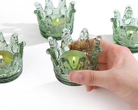 Amazon.com: Vixdonos Crown Glass Tealight Candle Holder Set of 12 Clear Votive Candle Holders for Wedding, Party and Home Decor : Home & Kitchen Table Centerpieces For Sweet 16 Party, Crown Table Centerpiece, Fantasy Wedding Table Decor, Tarot Card Wedding Decor, Enchanted Quinceanera Theme, Emerald Green Centerpieces, Princess And The Frog Centerpiece, Sweet 16 Candles, Crown Candle Holder