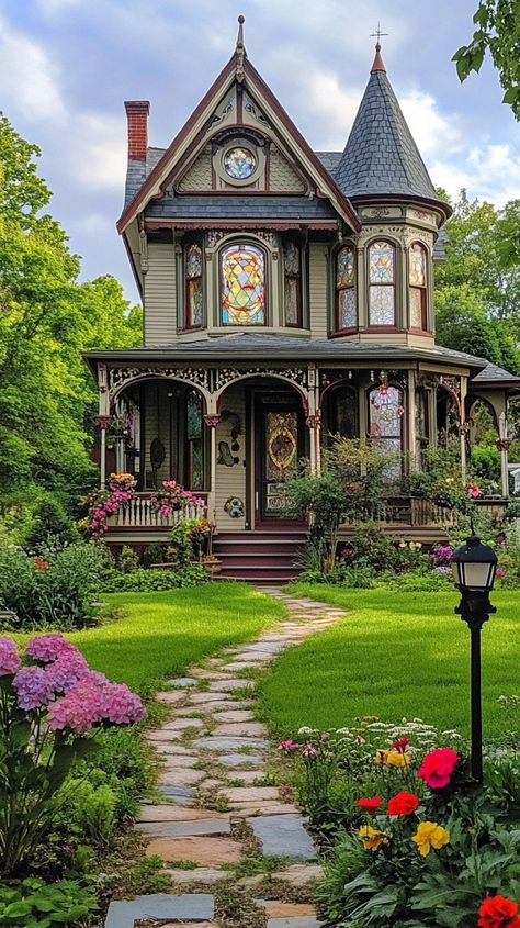 Free Victorian House Exterior Image | Download at StockCake Small Victorian Homes, Doghouse Ideas, Victorian House Exterior, Folk Victorian House, Victorian Homes Exterior, Victorian Style House, Wooden Facade, Stone Pathway, House Facades