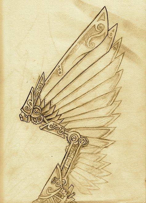 Steampunk Drawing, Steampunk Mode, Steampunk Wings, Wings Sketch, Art Steampunk, Wings Drawing, Metal Wings, Wing Tattoo, Arte Robot