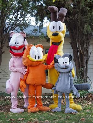 Coolest Garfield and Friends Costumes: My 7-year-old son wanted to be Garfield for Halloween and he convinced his sister to be Nermal.  So, my partner and I decided to join in with Odie and Odie Costume, Friends Costumes, Garfield And Friends, Garfield Costume, Friend Costumes, Homemade Costumes, Spirit Week, Family Costumes, Halloween 2018