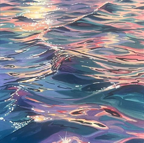 Painting Of Water, Art Painting Ideas, Art Alevel, Sea Illustration, Underwater Painting, Wave Illustration, Underwater Art, Posca Art, Gouache Art