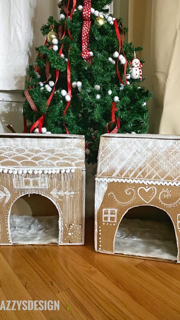 Jazzy | DIY + Crafter | Latina Content Creator on Instagram: "From @jazzysdesign . Next step 🐶, finally completed the cardboard gingerbread houses for our fur- babies. I ended up at Home Depot instead of the art store. Thank you for all your suggestion! My husband also suggested this pen from @milwaukeetool @homedepot 👍 Box details from @buttonlovers, @offrayribbon and @simplicity_creative_group #cardboardart #cardboardcrafts #diy #gingerbreadhouse #kidsactivities #dogmom #cartón #arte #white Box Gingerbread House, Cardboard Gingerbread Houses, Gingerbread Cardboard, Cardboard Gingerbread, Cardboard Gingerbread House, Diy Gingerbread, Gingerbread Diy, Awesome Elf On The Shelf Ideas, Holiday Classroom