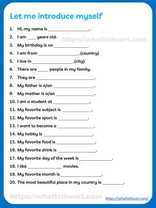 Let Me Introduce Myself - Worksheet - Your Home Teacher Question About Myself, Myself Worksheets For Kids, About Myself Worksheet For Kids, About Myself Worksheet, All About Me Essay, Introduce Yourself Template, Writing About Myself, Questions About Myself, All About Myself