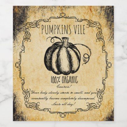 Rotten Pumpkin, Apothecary Vintage, Apothecary Halloween, Vintage Pantry Labels, Halloween Apothecary Labels, Halloween Bottle Labels, Halloween Juice, Vintage Wine Label, Vintage Halloween Party