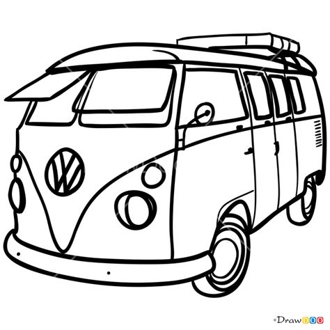 How to Draw Volkswagen Van, Retro Cars Vw Van Drawing, Simple Car Drawing, Van Drawing, Beetle Drawing, Bus Drawing, Van Volkswagen, Volkswagen Van, Drawings Ideas, Disney Images