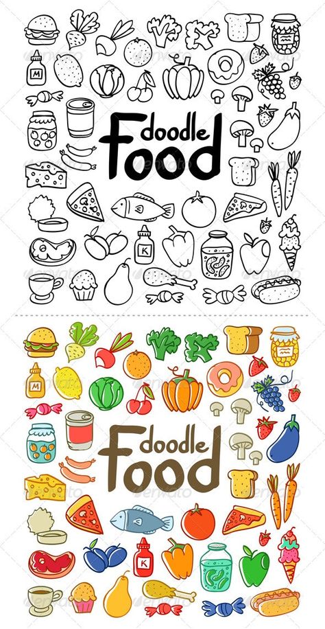 Food Doodle by stolenpencil | GraphicRiver Food Doodle, Food Doodles, Korean Chicken, Korean Fried Chicken, Korean Beef, Doodle Icon, Cute Food Art, Halloween Drawings, Food Drawing