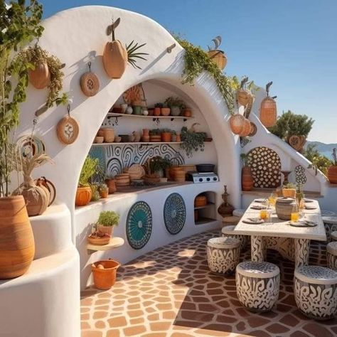 Bohemian House Exterior, Spanish Style Home Decor, Boho Home Exterior, Boho House Exterior, Bohemian Architecture, Spanish Home Decor, Earthship Home, Adobe House, Cob House