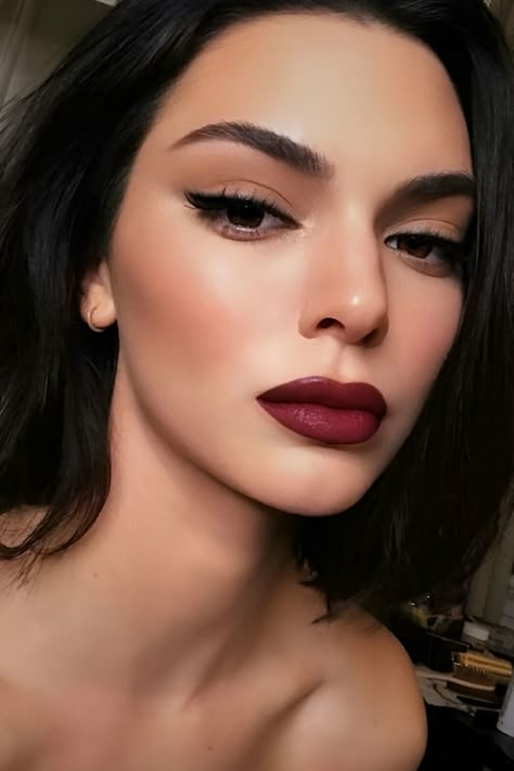 50 Stunning Red Lipstick Looks Perfect To Slay This Valentine Red Lipstick With Smokey Eye, Burgundy Lipstick Makeup Look, Wine Lip Makeup Look, Wine Colour Makeup Look, Bridesmaid Makeup Dark Lip, Makeup Looks Burgundy Dress, Deep Red Lip Makeup Look, Red Lips Fair Skin, Dark Shade Lipstick