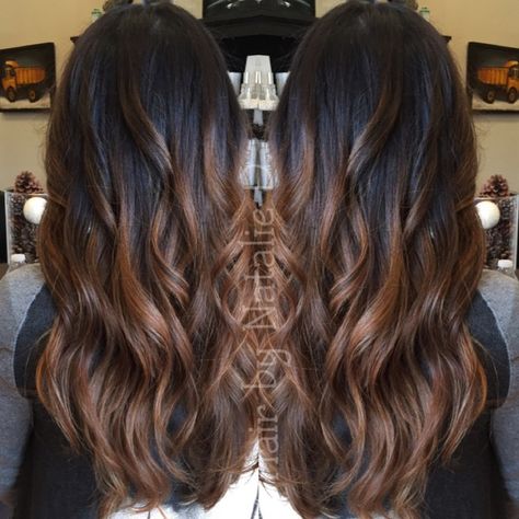 Balayage on black hair natalied_makeup_hair's photo on Instagram Streaks Highlights, Black Hair Balayage, Hair Indian, Hair Streaks, Super Hair, Brown Highlights, Hair Color Balayage, Brown Hair Colors, Hair Colour