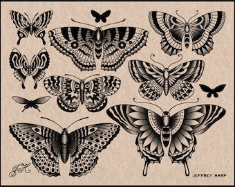 Traditional Moth Tattoo, Traditional Butterfly Tattoo, Sailor Jerry Tattoo Flash, Tato Tradisional, Moth Tattoo Design, Butterfly Tattoo Meaning, Sailor Jerry Tattoos, Moth Tattoo, Traditional Tattoo Design