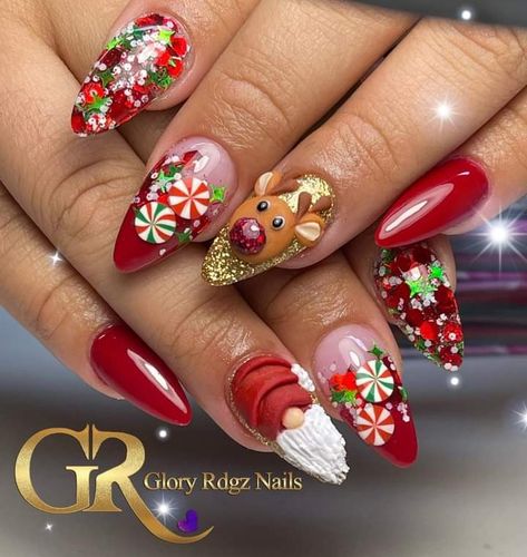 Christmas Nail Designs Acrylic, Nails Festive, Nail Art Noel, Festive Nail Designs, Nails Art Designs, Winter Nails Acrylic, Christmas Gel Nails, Christmas Nails Acrylic, Bling Acrylic Nails