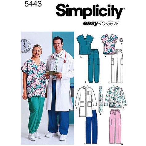 Simplicity Pattern Scrubs, (S, M, L) - Walmart.com Plus Size Scrubs, Scrubs Pattern, Necktie Pattern, Sewing Men, Crop Top Pattern, Pants Sewing, Printable Sewing Patterns, Mens Scrubs, Pattern Brands