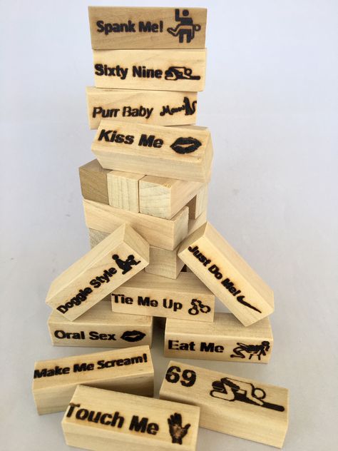 Jenga Couples Game Ideas, Jenga Drinking Game Diy Couples, Jenga Couples Game, Jenga For Couples, Spicy Jenga, Dirty Jenga Ideas, Adult Jenga Ideas, Couples Jenga, Jenga Questions