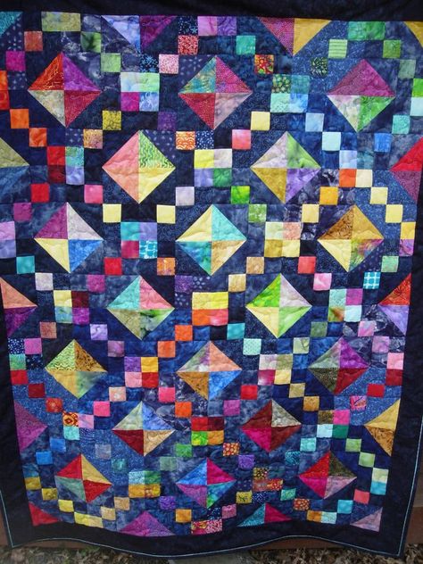 Jewelbox Quilt Pattern, Strip Quilt Patterns, Postage Stamp Quilt, Bright Quilts, Purple Quilts, Batik Quilts, Half Square Triangle Quilts, Lap Quilts, Scrap Quilt Patterns