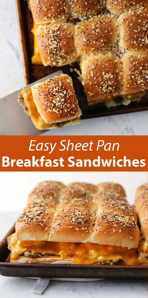 Sheet Pan Breakfast Sandwiches, Breakfast Sandwiches For A Crowd, Group Breakfast, Hawaiian Roll Sandwiches, Sheet Pan Breakfast, Easy Breakfast Sandwich, Egg Sandwich Breakfast, Breakfast Slider, Breakfast Sandwich Recipes