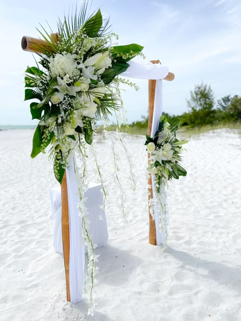 Round Beach Wedding Arch, Tropical Wedding Ceremony Arches, Tropical Wedding Arbor, Beach Tropical Wedding, Beach Wedding Flower Arrangements, Beach Ceremony Arch, Tropical Wedding Theme Elegant, Beach Wedding Florals, Tropical Wedding Arch