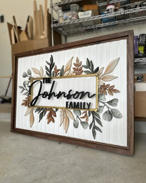 We are on a rooooooll with these family name signs! I can’t wait for y’all to see! Which is your favorite thus far?! Family Name Sign Diy, Wooden Artwork, Johnson Family, Wood Crafts Diy, Family Name Signs, Family Signs, Family Name, Name Signs, Name Plate