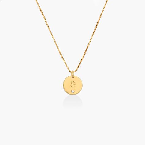 Willow Disc Initial Necklace with Diamond - Gold Vermeil Safety Policy, Ruby Necklace Pendant, Necklace With Diamond, 4 Characters, Custom Initial Necklace, Letter Jewelry, Traditional Diamond, Initial Necklace Gold, Ruby Pendant