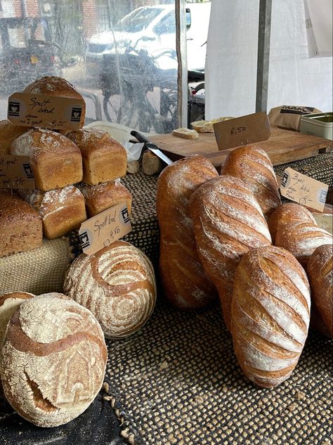 Sourdough Farmers Market, Farmers Market Sourdough Display, Farmers Market Bread, Rustic Loaf, Micro Bakery, Bakery Aesthetic, Farmers Market Stand, Farmers Market Display, Market Stands